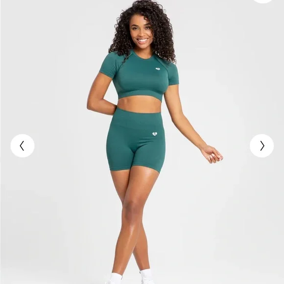 NWT Women’s Best Forest Green Power Seamless Short Sleeve Gym Crop Top Size XXL - Picture 1 of 6